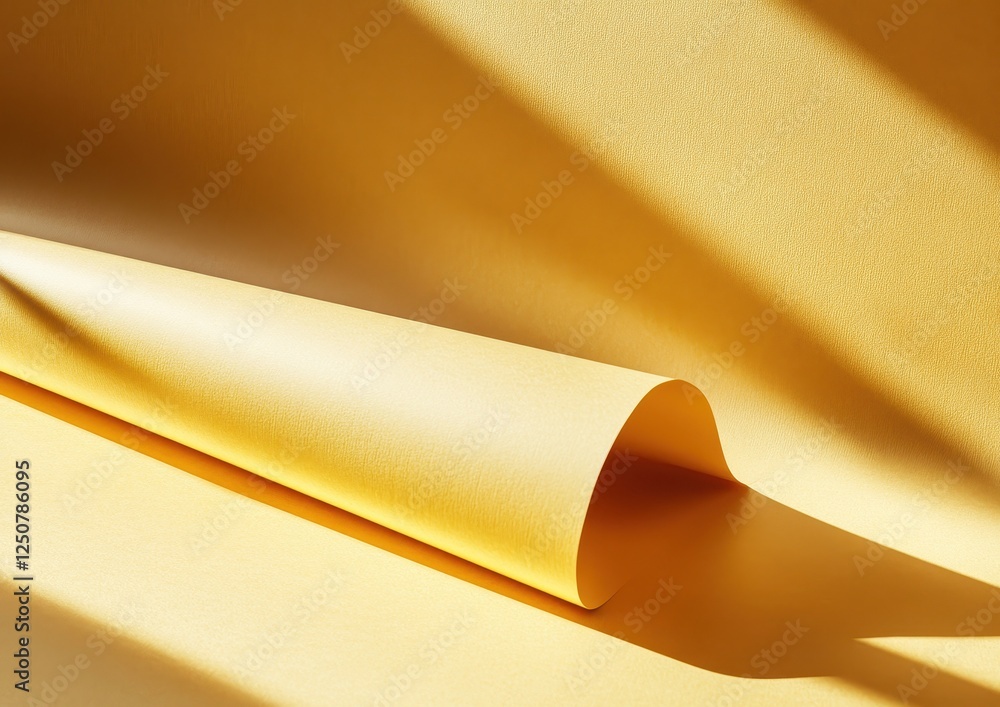 Poster rolled yellow paper on yellow background with sunlight.