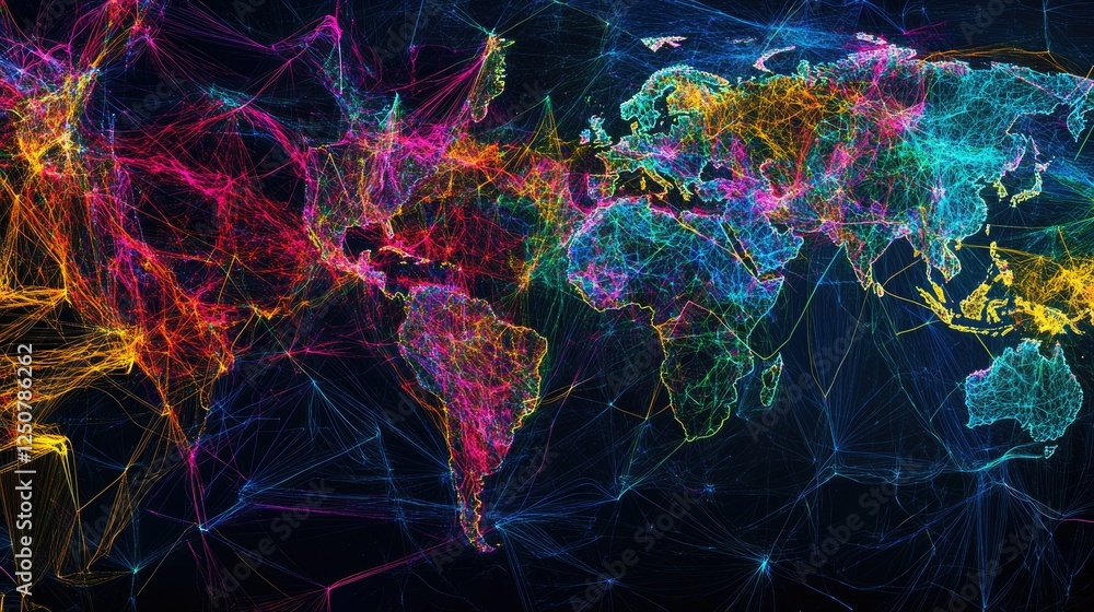 Poster vibrant abstract visualization of global connectivity and networks