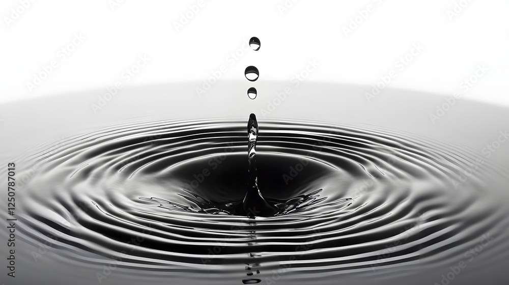 Poster A captivating image showcasing a single water droplet creating a mesmerizing splash generating a series of abstract ripples and reflections on the smooth tranquil surface