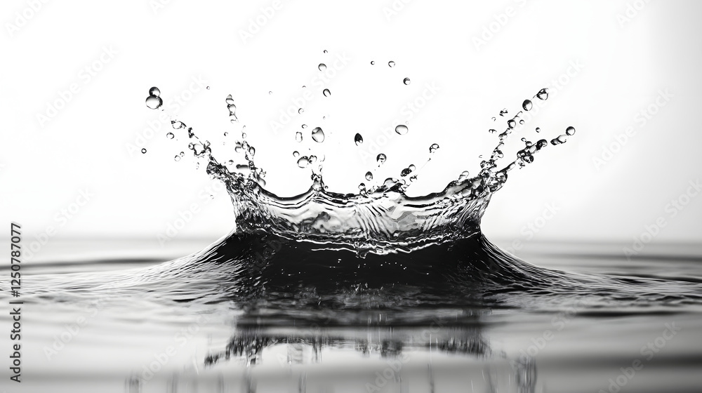 Poster A captivating image showcasing the dynamic and serene beauty of water droplets splashing and creating abstract patterns on a still transparent surface