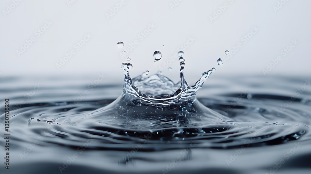 Poster Captivating water droplet splash creating elegant intricate ripples and patterns on a smooth glossy surface  This dynamic