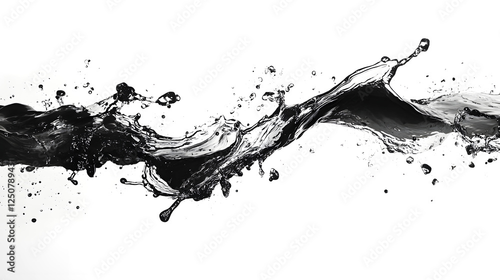 Poster dramatic liquid splash in a striking monochrome abstract composition showcasing the dynamic energy f