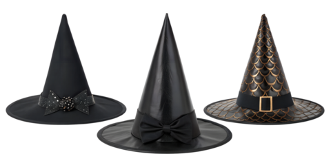 Black Witch Hat on White, Perfect for Halloween Parties, Classic Witch Hat Design, PNG Transparent