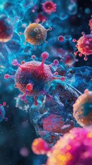 Obraz premium Immunotherapy concept showcasing colorful virus-like cells in a dynamic environment