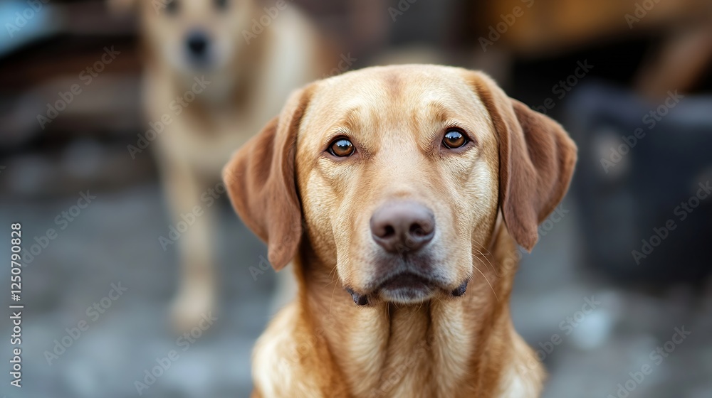 Poster Closeup portrait of a Labrador retriever dog with soft focus background showcasing its expressive features : Generative AI