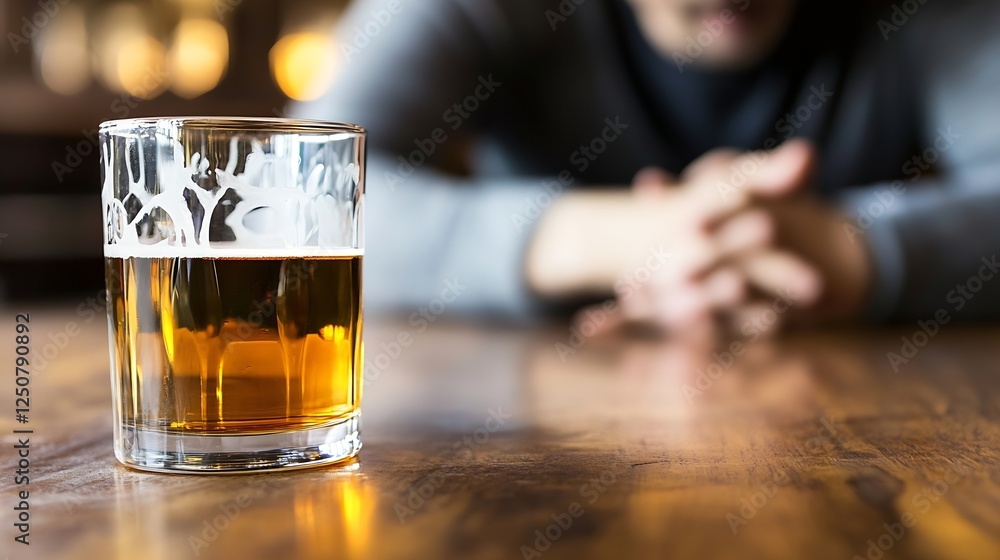 Aufkleber Closeup view of a glass of beer on a rustic wooden table with a blurred background : Generative AI