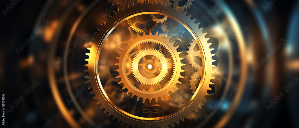 Poster a close-up view of intricate gears interlocking in a mechanical system, showcasing the beauty of eng
