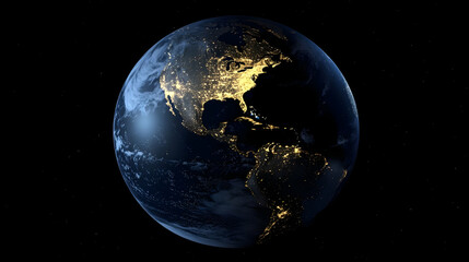 Fototapeta premium Night Earth, America, City Lights, Space, Globe