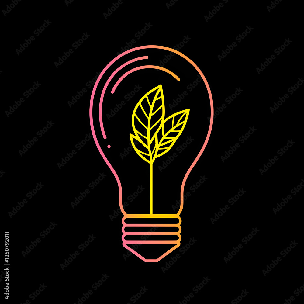 Poster linear icon with light bulb with a leaf inside