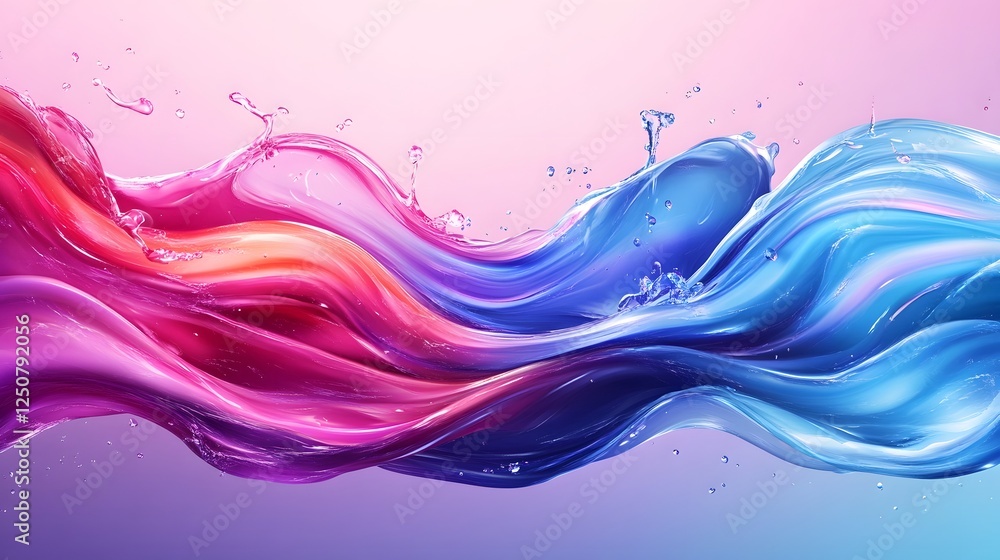 Aufkleber Mesmerizing abstract artwork featuring fluid waves of vibrant contrasting colors in dynamic swirling motion  Captivating digital art design with an ethereal