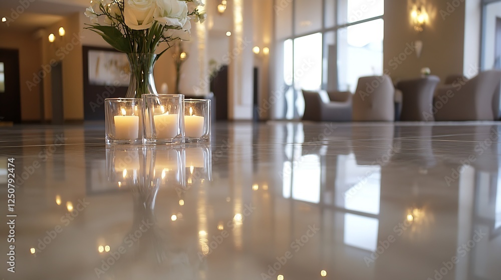 Poster elegant centerpiece with flowers and candles creating a warm ambiance in a modern lobby : generative