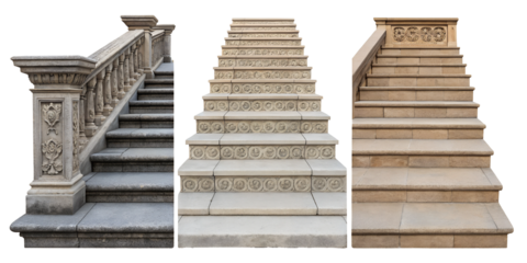 Stairs Made of Large Stone Steps on White, Beautiful Stone Steps, Elegant Staircase Design, PNG Transparent
