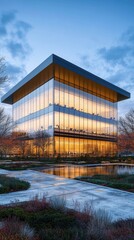 Obraz premium Glass Building: Modern Architecture at Dusk