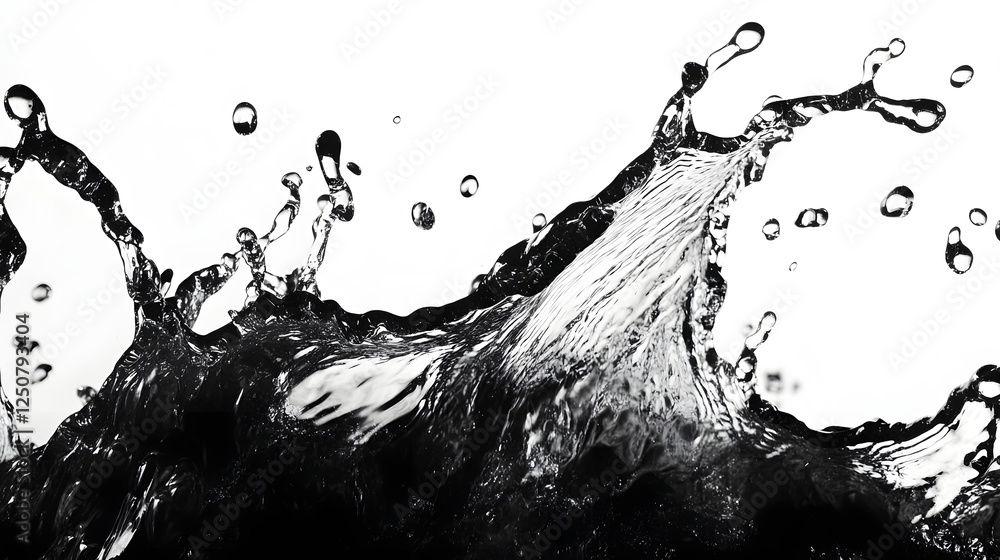Poster Powerful water splash captured in a dynamic black and white abstract composition featuring an explosive and energetic liquid movement with a sense of raw natural force and momentum