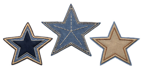 Obraz premium Decorative Denim Star Patch on White, Fun and Trendy, Stylish Embroidered Patch, PNG Transparent