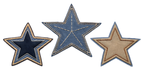 Decorative Denim Star Patch on White, Fun and Trendy, Stylish Embroidered Patch, PNG Transparent