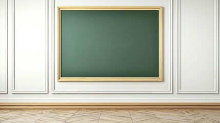 Classroom with a large green chalkboard and wooden floor in a modern educational environment