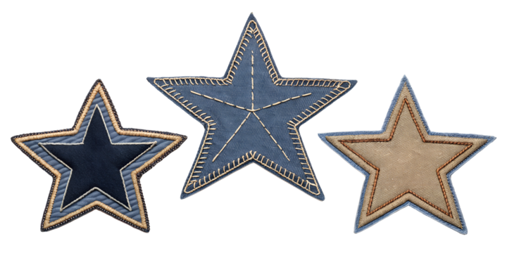 Decorative Denim Star Patch on White, Fun and Trendy, Stylish Embroidered Patch, PNG Transparent