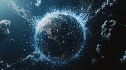 Stunning Visualization of Earth with Digital Connections and Glows