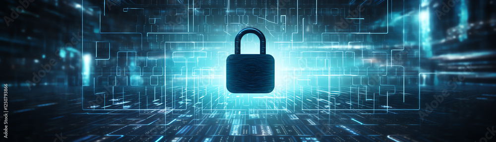 Aufkleber a digital padlock symbolizing online security and data protection. the blue glowing background repre