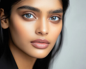 close up young indian woman on white background