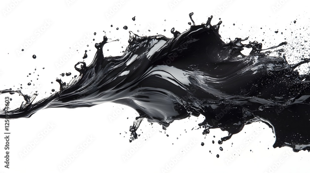 Poster the dynamic flow and splash of abstract black and white liquid in motion creating a powerful and dra