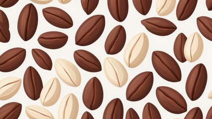 Obraz premium Vector illustration of cocoa beans on a white background. Detailed hand-drawn style with rich brown tones