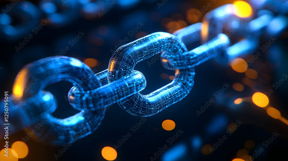 Aufkleber Vibrant digital chain link with glowing futuristic design symbolizing the interconnectedness innovation and potential of modern technology computer science and digital communication networks
