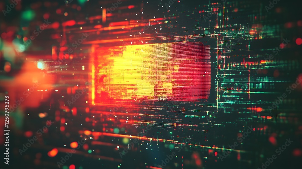 Poster Vibrant digital data stream with abstract motion blur and luminous graphic elements against a futuristic technology background  Representing the dynamic flow of information innovation