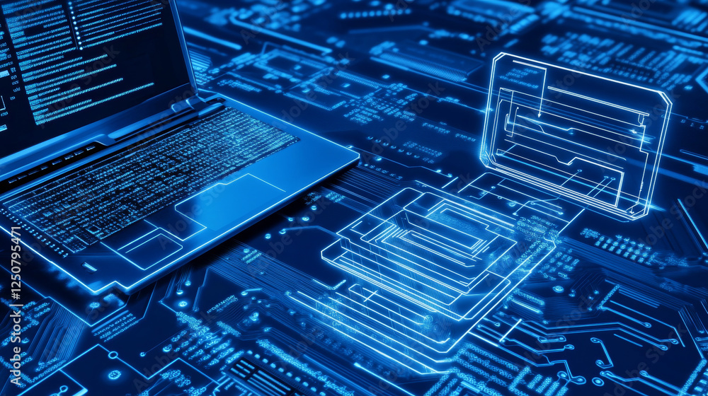 Poster electronics industry, computer software, app development hardware line icon. hardware security, comp