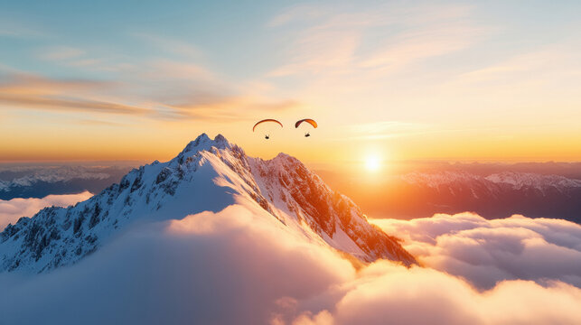 People doing paragliding on snowy mountains
