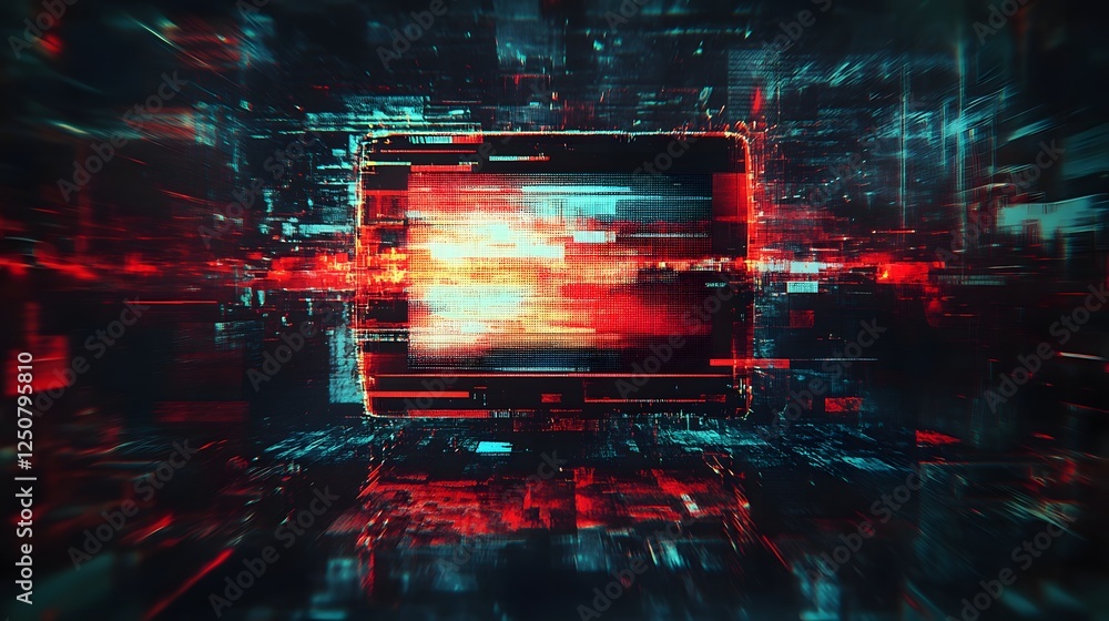 Poster vibrant digital glitch abstract with futuristic neon lights and chaotic energy a surreal and experim