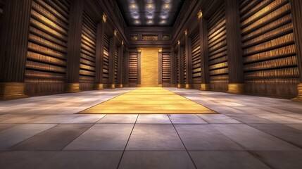 Grand Library Interior Design With Golden Accents