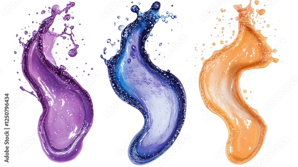 Poster vibrant dynamic liquid splash and splatter effects with flowing swirling movements and vivid chromat
