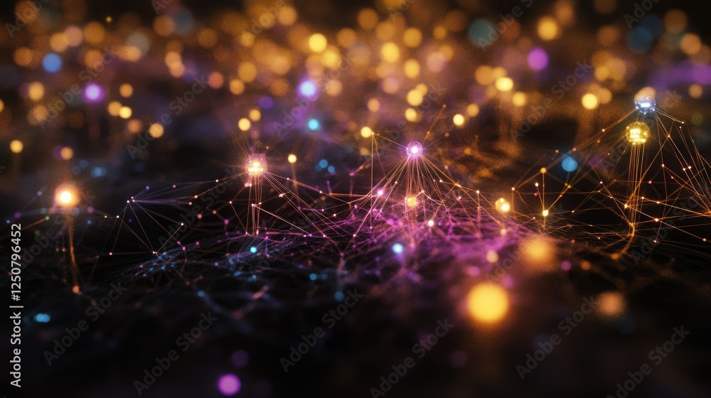 Aufkleber abstract glow network with colorful light connections and depth