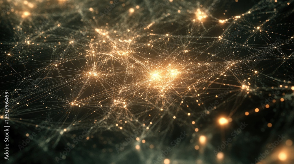 Poster abstract digital network with bright lights and connecting lines