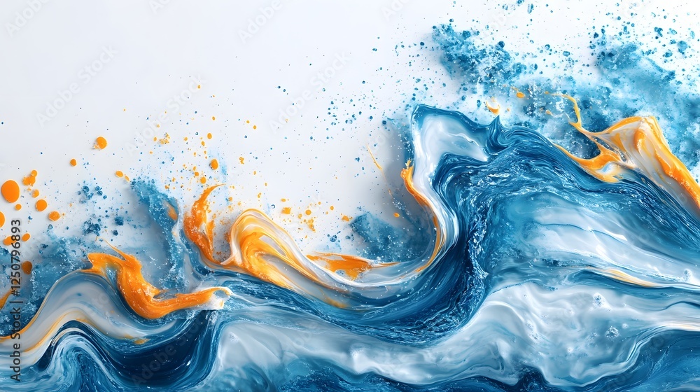 Aufkleber Vibrant fluid abstract with dynamic swirling waves of blue orange and yellow colors  Mesmerizing digital art background with flowing churning liquid textures and patterns