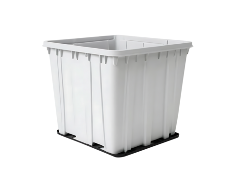 Plastic container bin, Plastic pallet boxes transparent background, White plastic waste bin, Empty trash, clean garbage bin