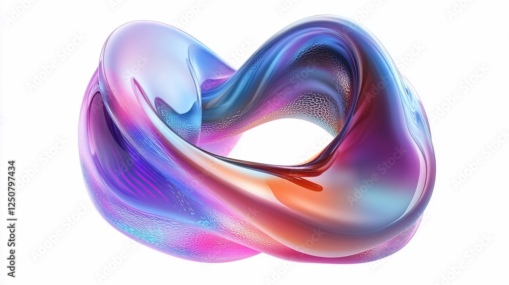 Poster abstract 3d shape with vibrant iridescent colors on a plain white background