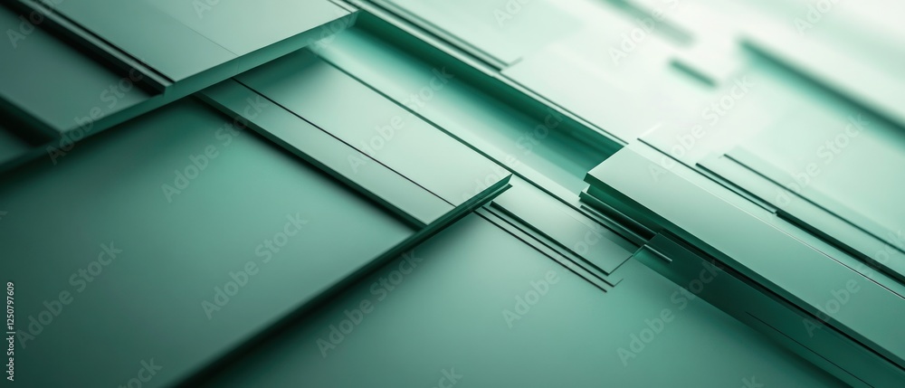 Poster abstract geometric layers in green tones creating a modern digital background