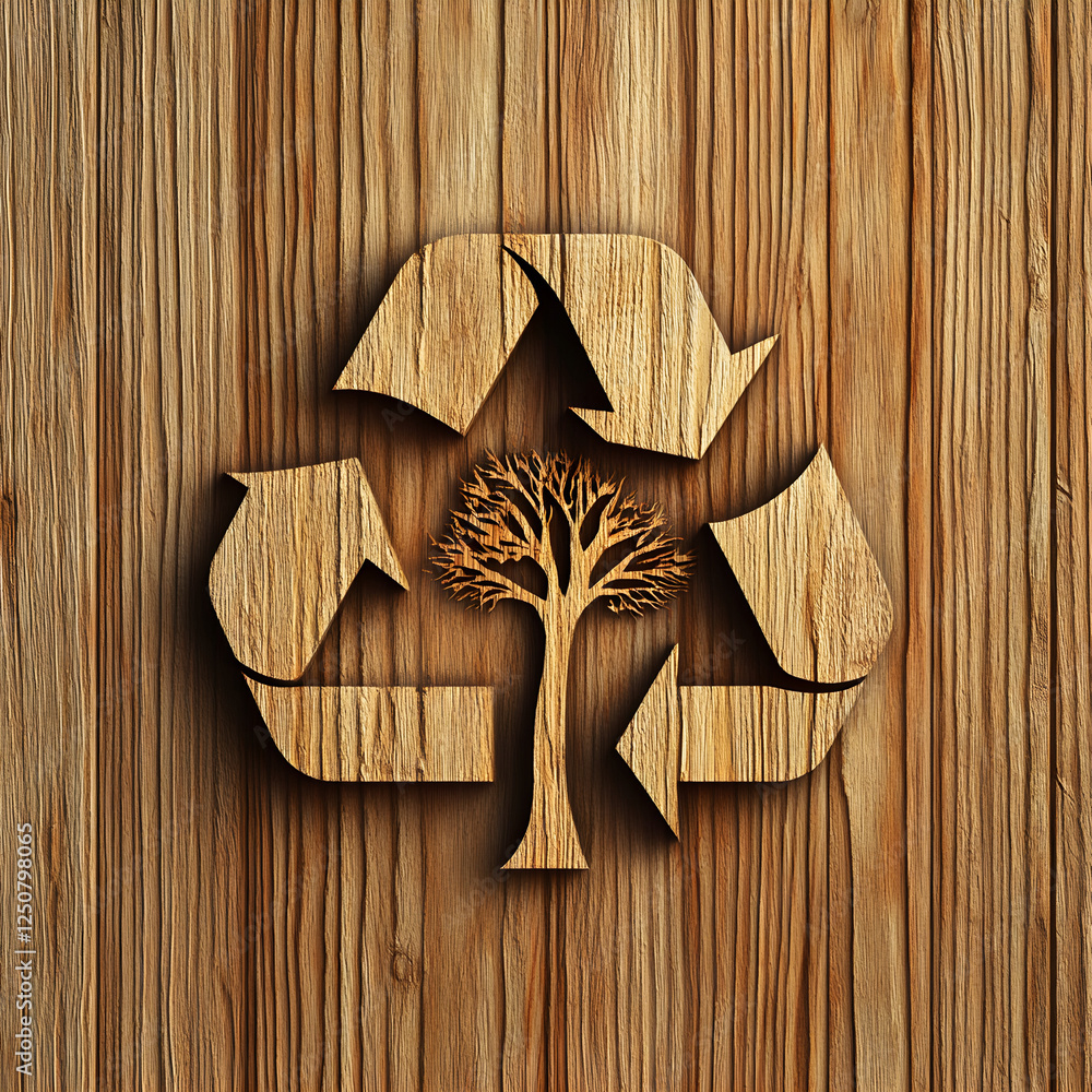 Poster linear icon with recycled paper symbol with a tree