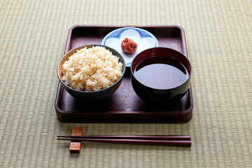 Japanese Rice and Miso Soup on Tray