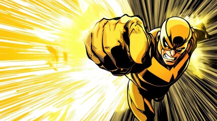 Dynamic Yellow Superhero in Action: A Powerful Comic Book Illustration