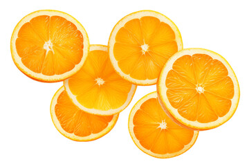 Fototapeta premium Levitation of orange slices isolated on transparent background.