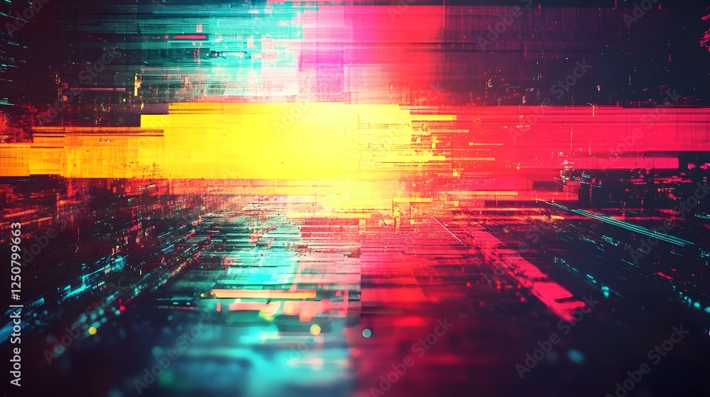 Poster Vibrant Futuristic Digital Glitch Abstract Art Background with Colorful Neon Lights and Distorted Patterns  Mesmerizing digital with dynamic electric and cyber inspired visuals