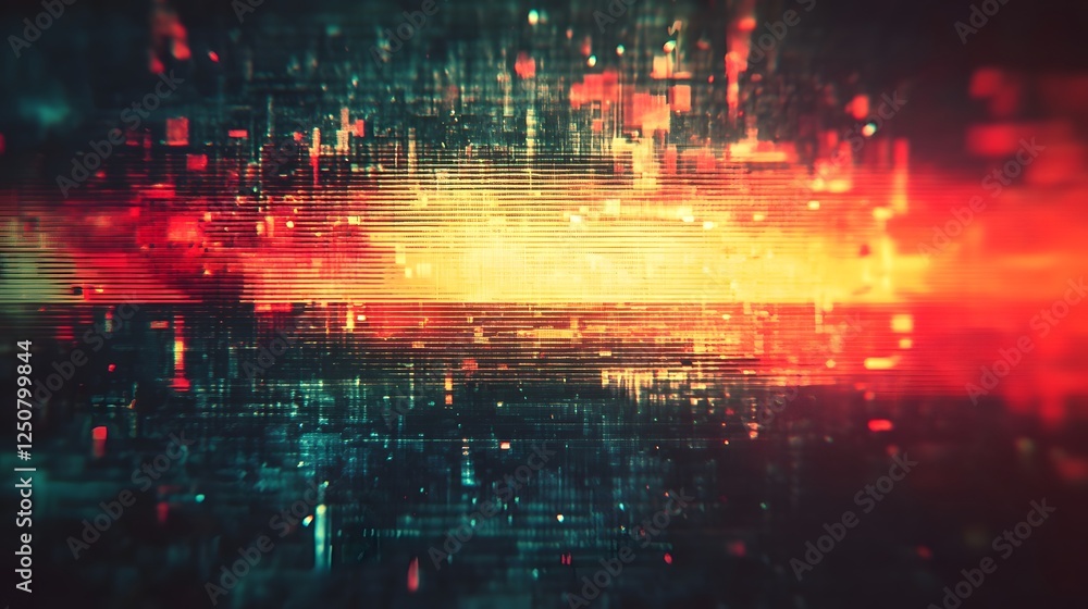 Poster Vibrant Futuristic Digital Landscape with Glowing Neon Lights and Dynamic Energy Patterns  Abstract and captivating digital artwork featuring a mesmerizing display of luminous colorful