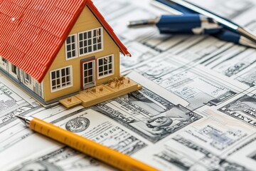 Creative budgeting session with a planner and house model on a workspace. Generative AI