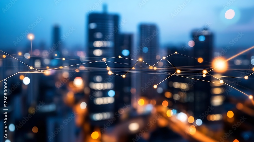 Fototapete abstract city skyline with glowing connections depicting technology and networking : generative ai