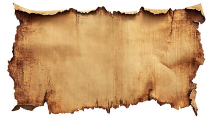 rugged tear in aged, ripped paper with distressed texture, isolated on white background