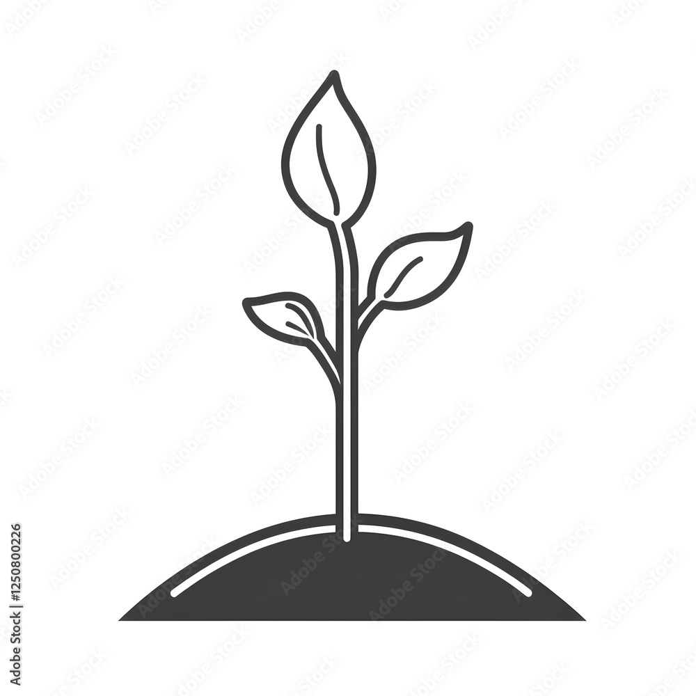 Poster linear icon with seedling sprouting from soil